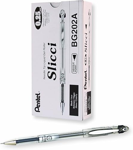 Pentel Arts Slicci - Bolígrafo de gel extrafino, (0.010 in), tinta negra, caja de 12 unidades (BG202-A)
