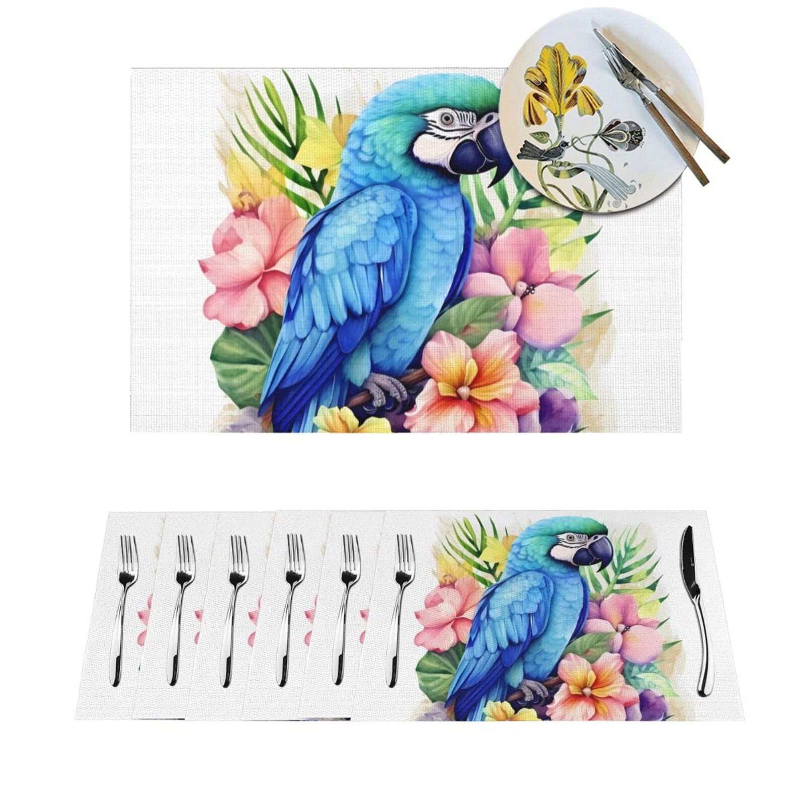 Napperon de table perroquet bleu en PVC pour embellir vos déjeuners en terrasse et jardin