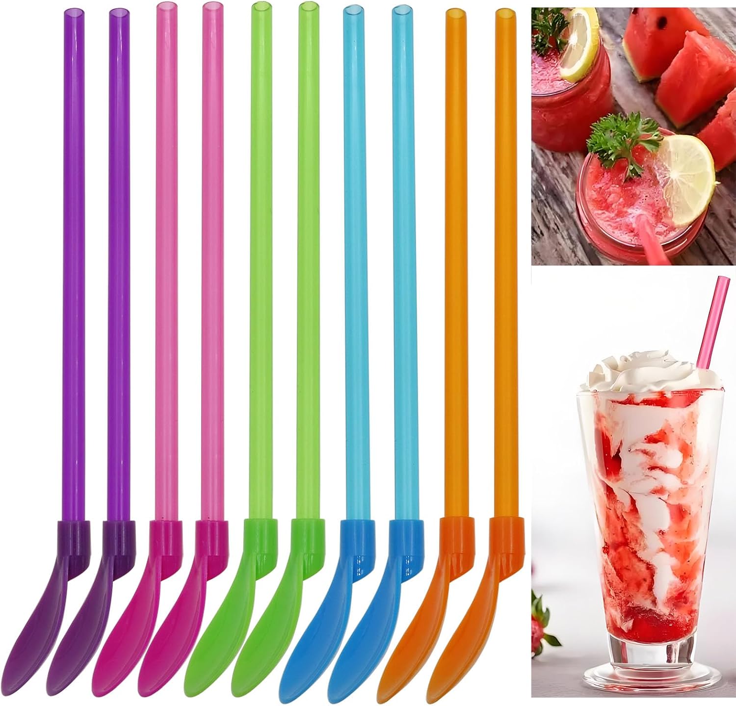 10 PCS Plastic Straw Spoons Snow Cone Spoon Straws Detachable Straw Spoon Straw Spoons Reusable for Smoothies Milkshakes Cocktails Coffee and Hot Drinks (5 Color)