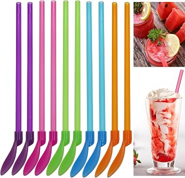 10 PCS Plastic Straw Spoons Snow Cone Spoon Straws Detachable Straw Spoon Straw Spoons Reusable for Smoothies Milkshakes Cocktails Coffee and Hot Drinks 5 Color