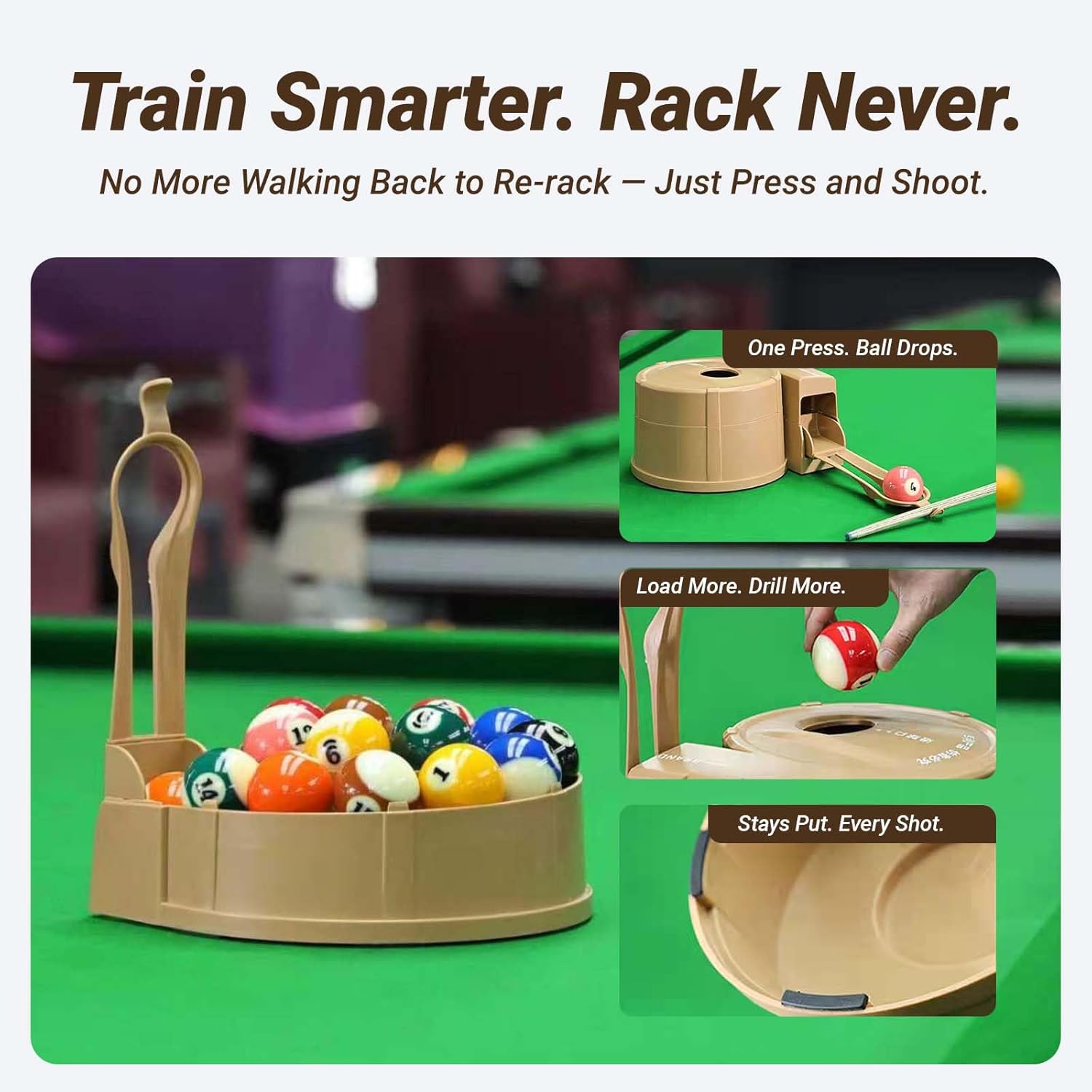 Billiards Training Aid Pool Ball Rack – Automatic 5-Point Setter for Pool Table, Cue-Press Ball Drop Design, Hands-Free Reset for Continuous Drill Practice, Billiards Accessories