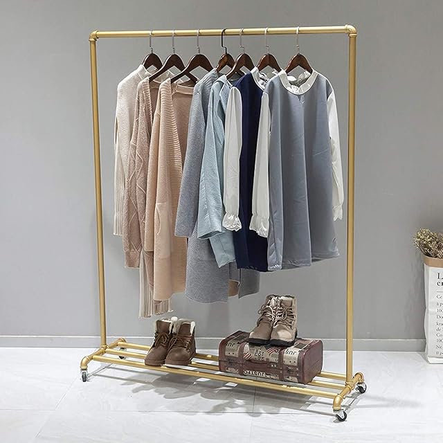 FURVOKIA Industrial Pipe Clothing Rack Garment Rack Pipeline Vintage Pipe Rack Closet Organizer Steampunk Decor a Rack (Gold)