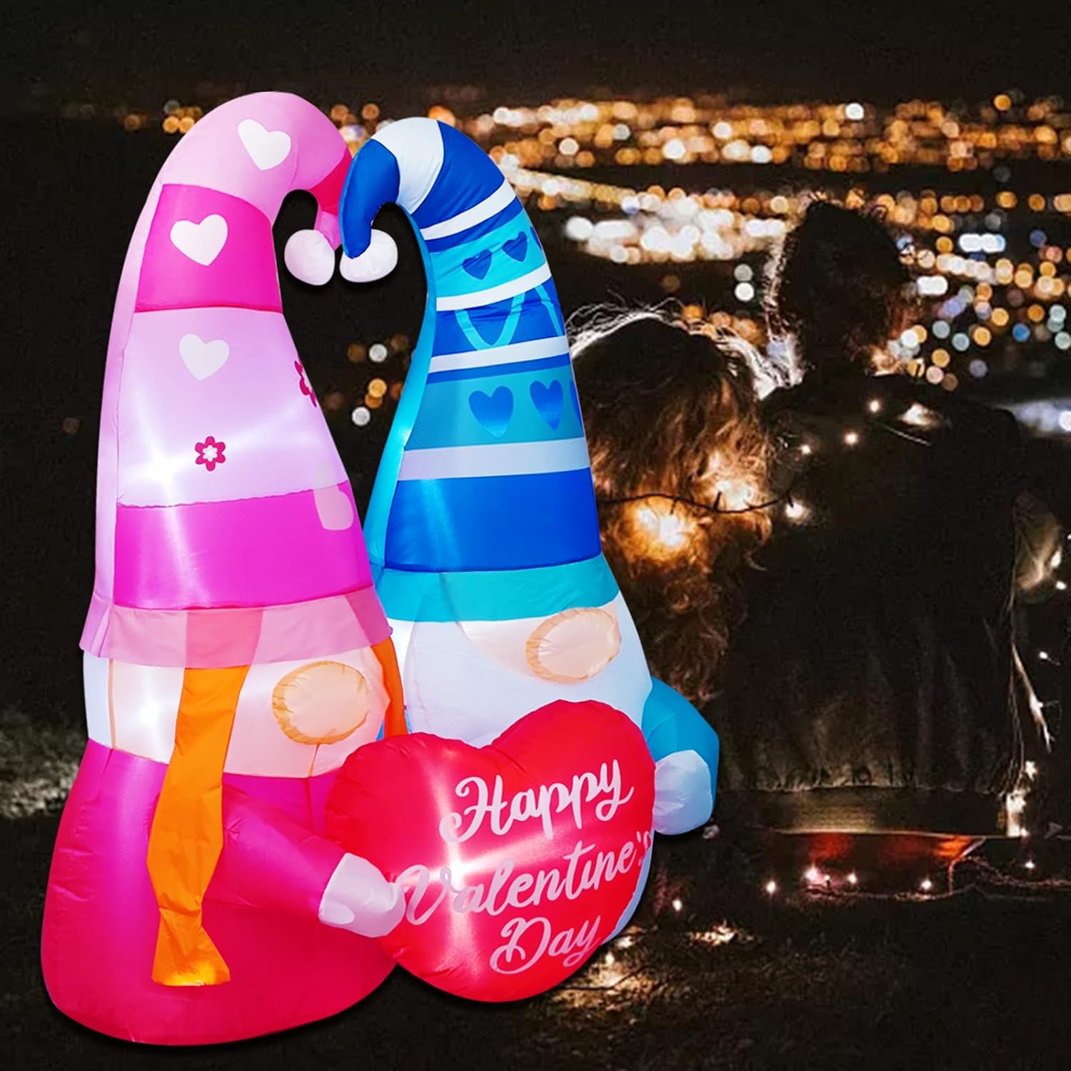 5 FT Inlflatable Valentines Day Decorations,Blow Up Gnomes Couple with LED Lights Outdoor Decor for Romantic Party,Wedding Anniversary, Home,Patio,Lawn Garden Yard Valentine's Day Decor