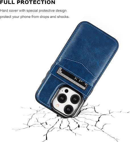 Miniatura 6 de KIHUWEY Funda compatible con iPhone 15 Pro con soporte para tarjeta de crédito, cierre magnético de cuero de alta calidad, función atril, funda