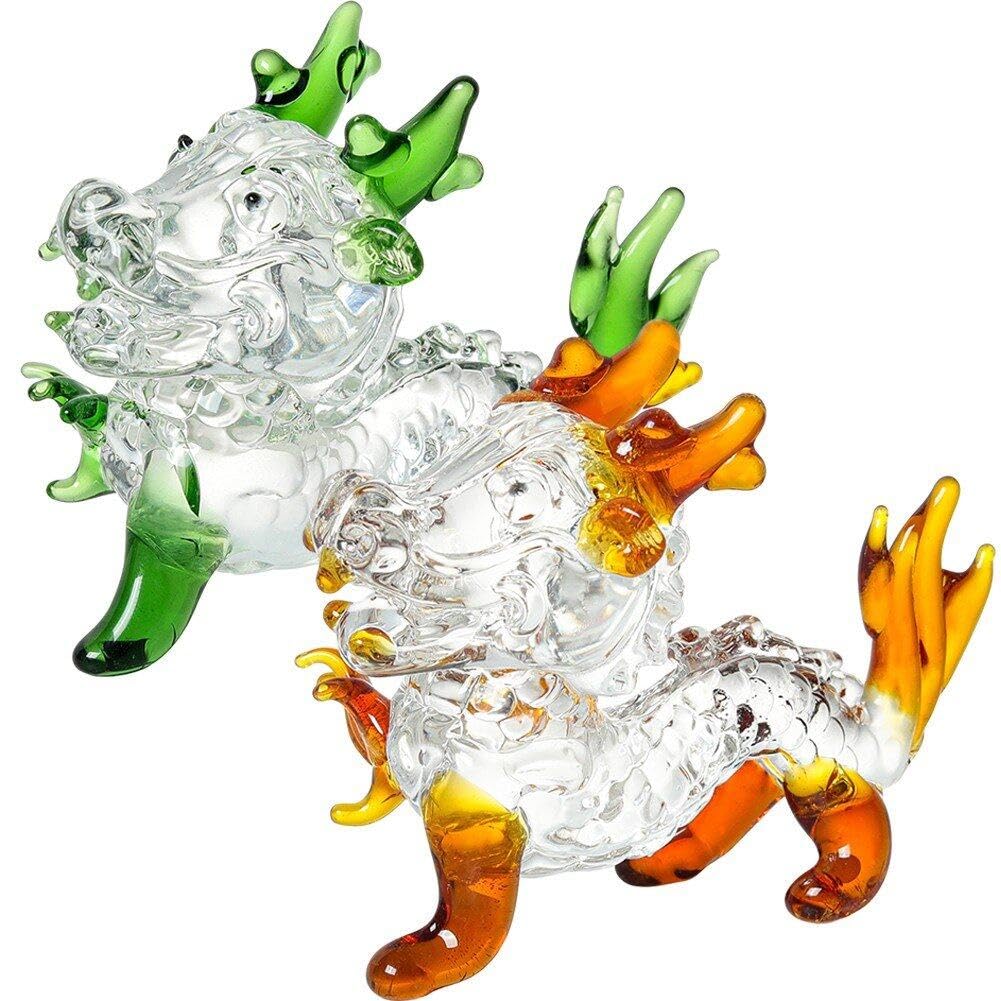 Sanfly As Shown Crystal Dragon Statue 2Pcs/Set Glass Dragon Figurine Collectible Miniature Mythical Animal Statue Ornament For Office Desktop Decor