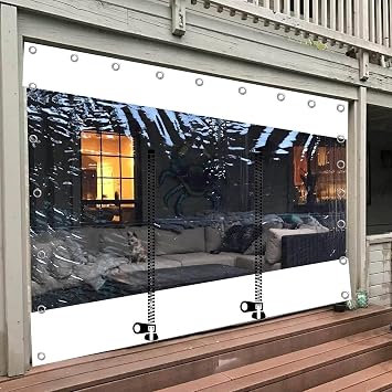 Clear Tarp Curtains With Zip Door,Waterproof Transparent Tarpaulin Side Panels for Outdoor Pergola Gazebo Porch,Pvc Tarpaulin With Grommets,Weatherproof Partition Curtains,WH-4.32.3m14.1*7.5ft