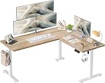 BEXEVUE 63"x55" L Shaped Standing Desk, Reversible Sit Stand Desk,Electric Height Adjustable Desk L Shaped, Corner Standing Desk with Hooks, Home Office Desk, Splice Board, Rustic Brown
