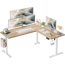 TIQLAB L Shaped Standing Desk Adjustable Height, Reversible Electric Corner Standing Desk, 63 x 55 inch Sit Stand Computer Table with Splice Board, Maple