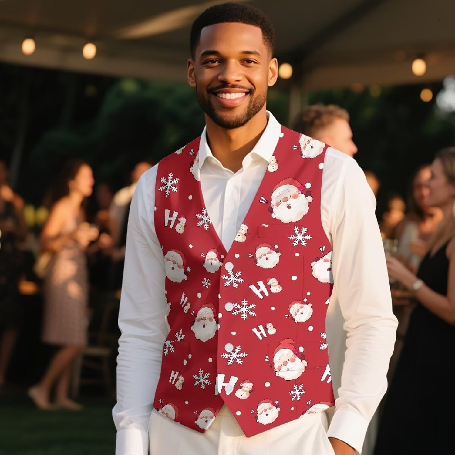 Men Christmas Suit Vest Lightweight Men's Vests for Party Banquet Winter V-Neck Mens Waistcoat with Two Pcokets