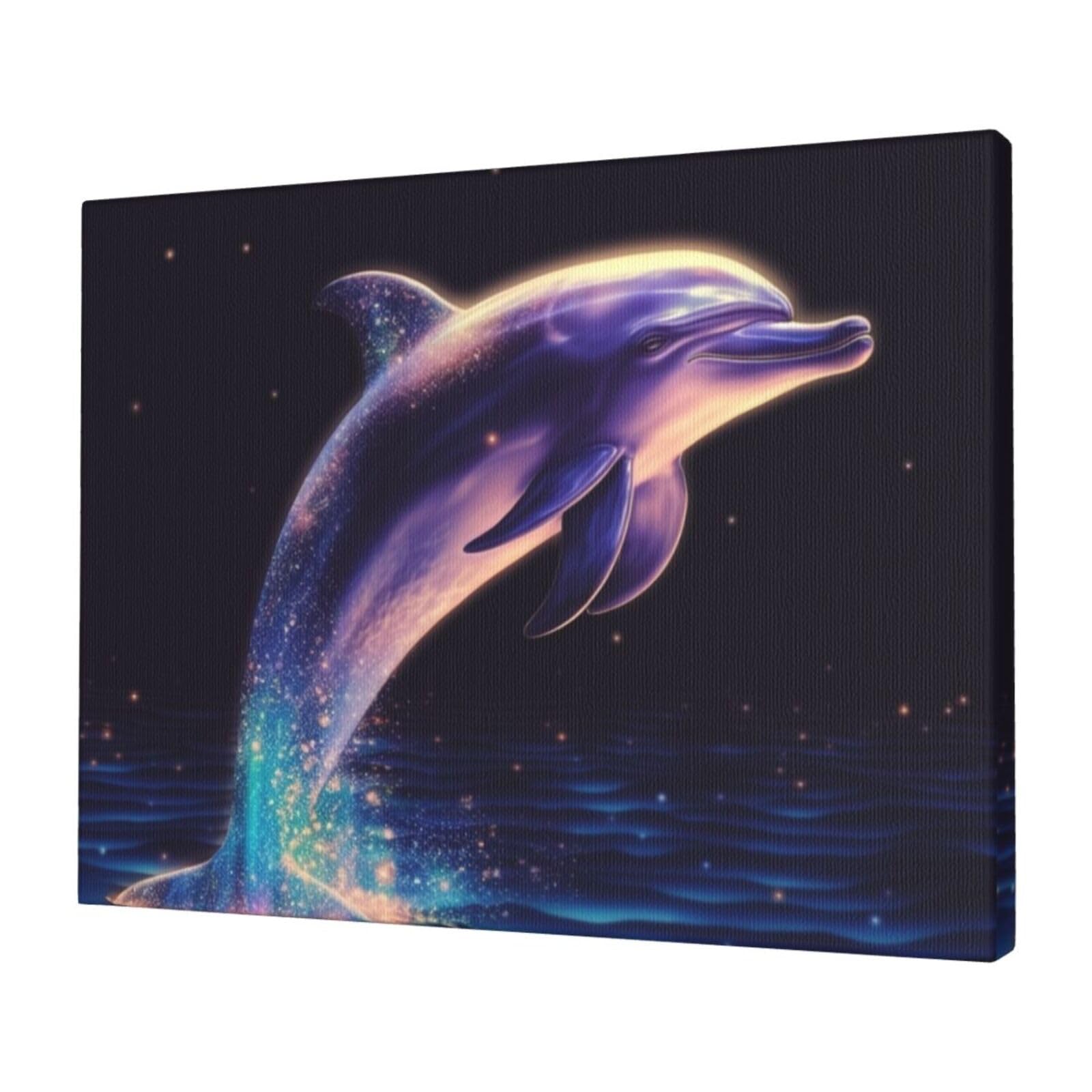 FodPand Canvas Wall Art for Living Room Wall Decor 12"x16" Modern Artwork Painting Pictures Hanging Canvas Prints glitter dolphin Aesthetic Wall Art for Bedroom Bathroom Office Wallart Decor