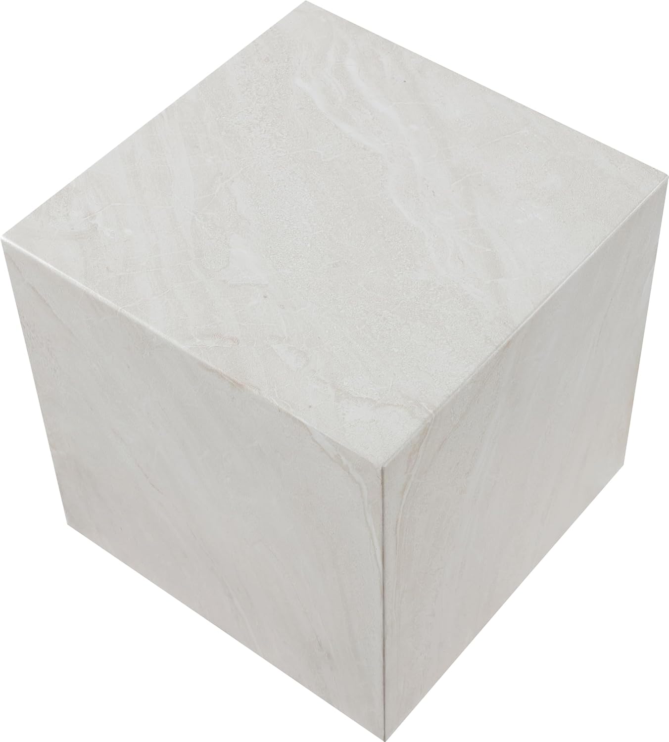 Meridian Furniture 99029 White-ET Piazza Collection Art Deco Indoor/Outdoor Concrete End Table with Off-White Marble Finish, 16" W x 16" D x 16" H