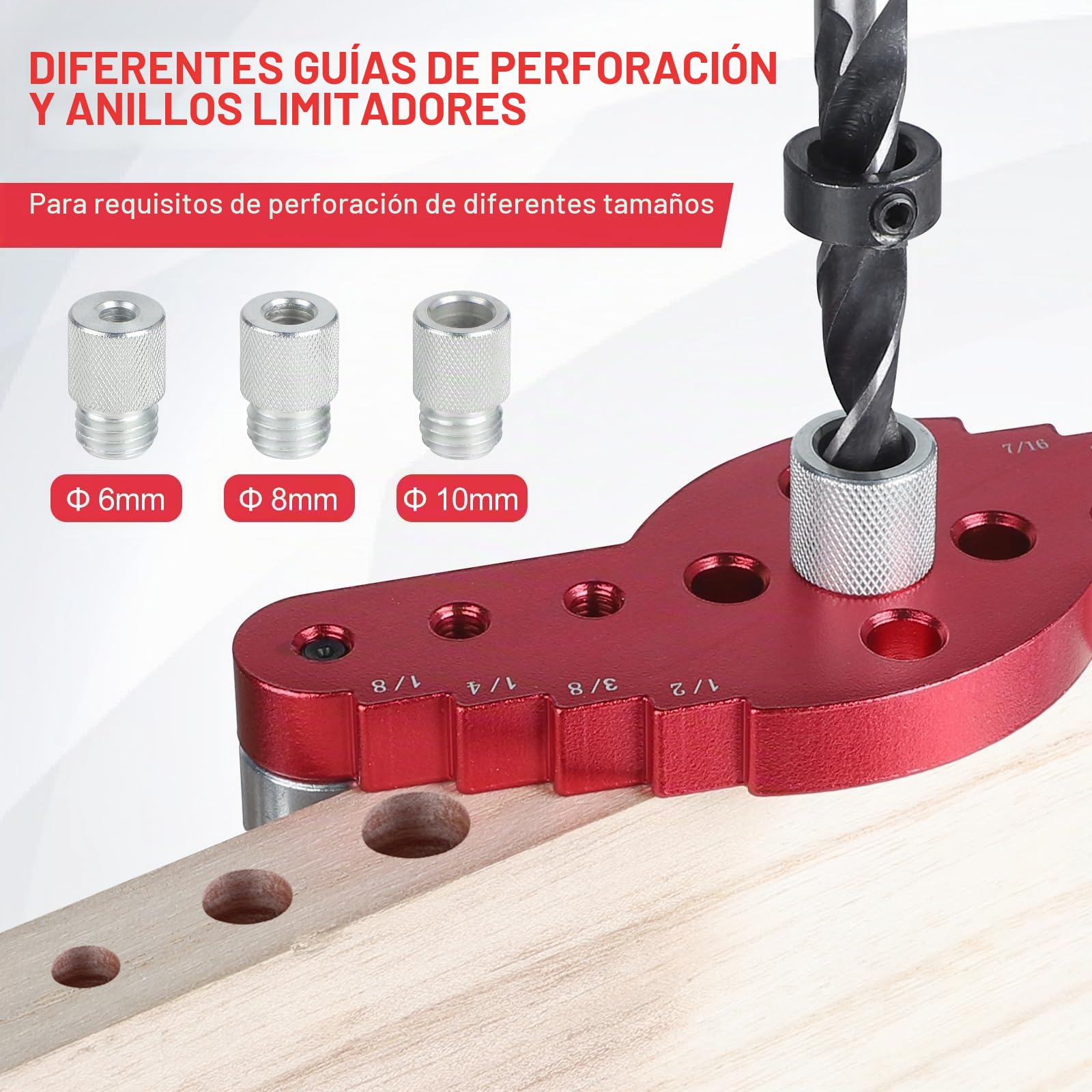 EFUTURETIME Posicionamiento de agujeros, 6/8/10 mm, plantilla de perforación para madera, tacos verticales, distancia de perforación, fijación rápida