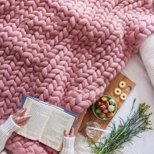 BTGGG Chunky Handmade Soft Sofa Bed Blanket,Super Thick Knitted Blanket Soft Warm Sleeping Mat Stretch Sofa Bed Chair Blanket, Blush Pink, 80 x 100 cm