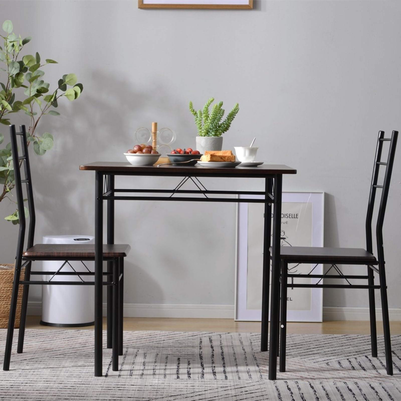 Amazon｜Dawnerix 【ダークブラウン】コンパクト2人用ダイニング