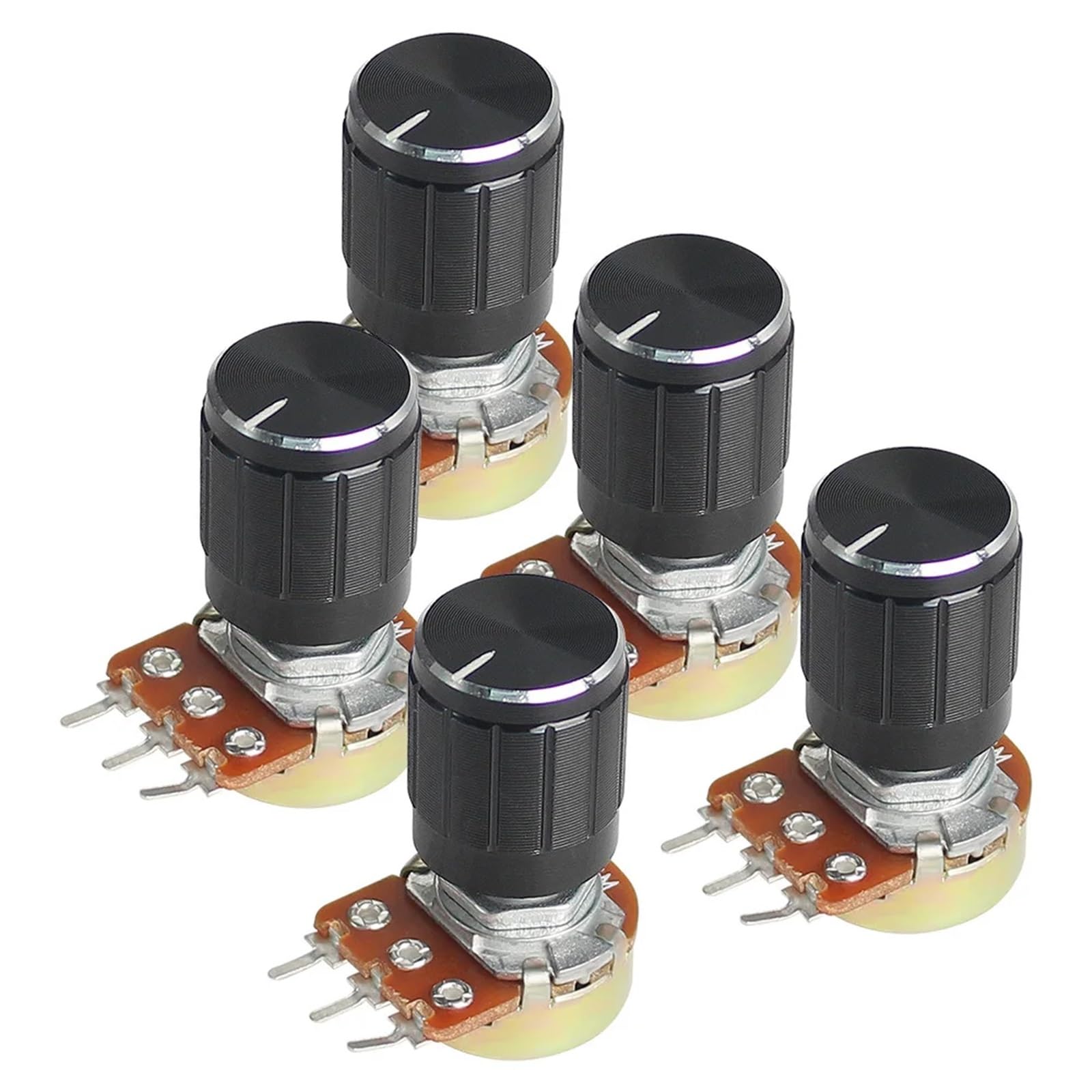 5 Set Kit potenziometro lineare WH148, albero da 15 mm con tappo manopola in lega di alluminio nero, 3 pin 1K 2K 5K 10K 20K 50K 100K 250K 500K 1M(2K Ohm)