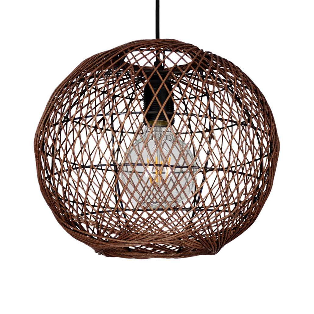 CSSYKV 11.8in Farmhouse Porch Pendant Light Vintage Rattan Lamp Shade Unique Globe Shape Light Fixture for Dining Room Mid-Century Lights for Restaurants Breakfast Nook Foyer Entryways
