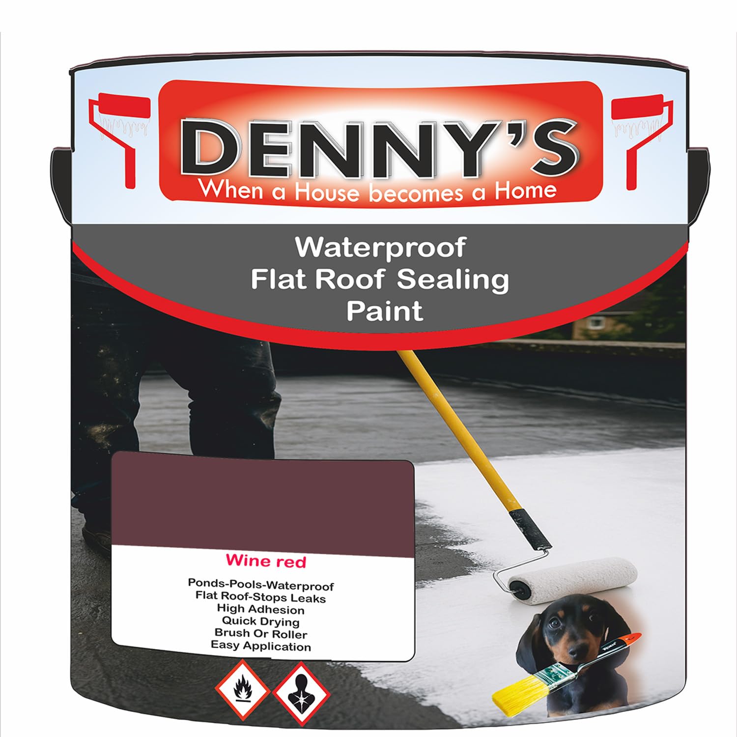 SCOOBYS PAINTS BACK IN THE MIX Chlorinated Rubber Flat Roof Paint – Waterproof Roof Sealer & Leak Repair Coating, Quick Drying, High Adhesion (Wine red, 2.5 Litre Tin)
