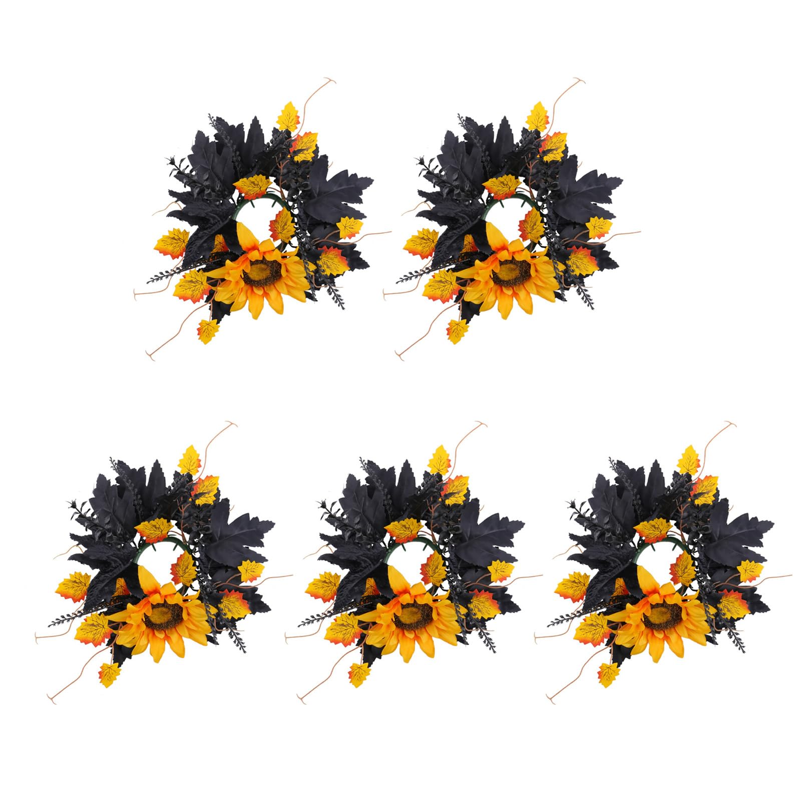 Elnwnnkc 5Pcs Halloween Wreath Rings Artificial Colorful Flower Holders with Black Leaves Festival Decoration Scary Florals Rings