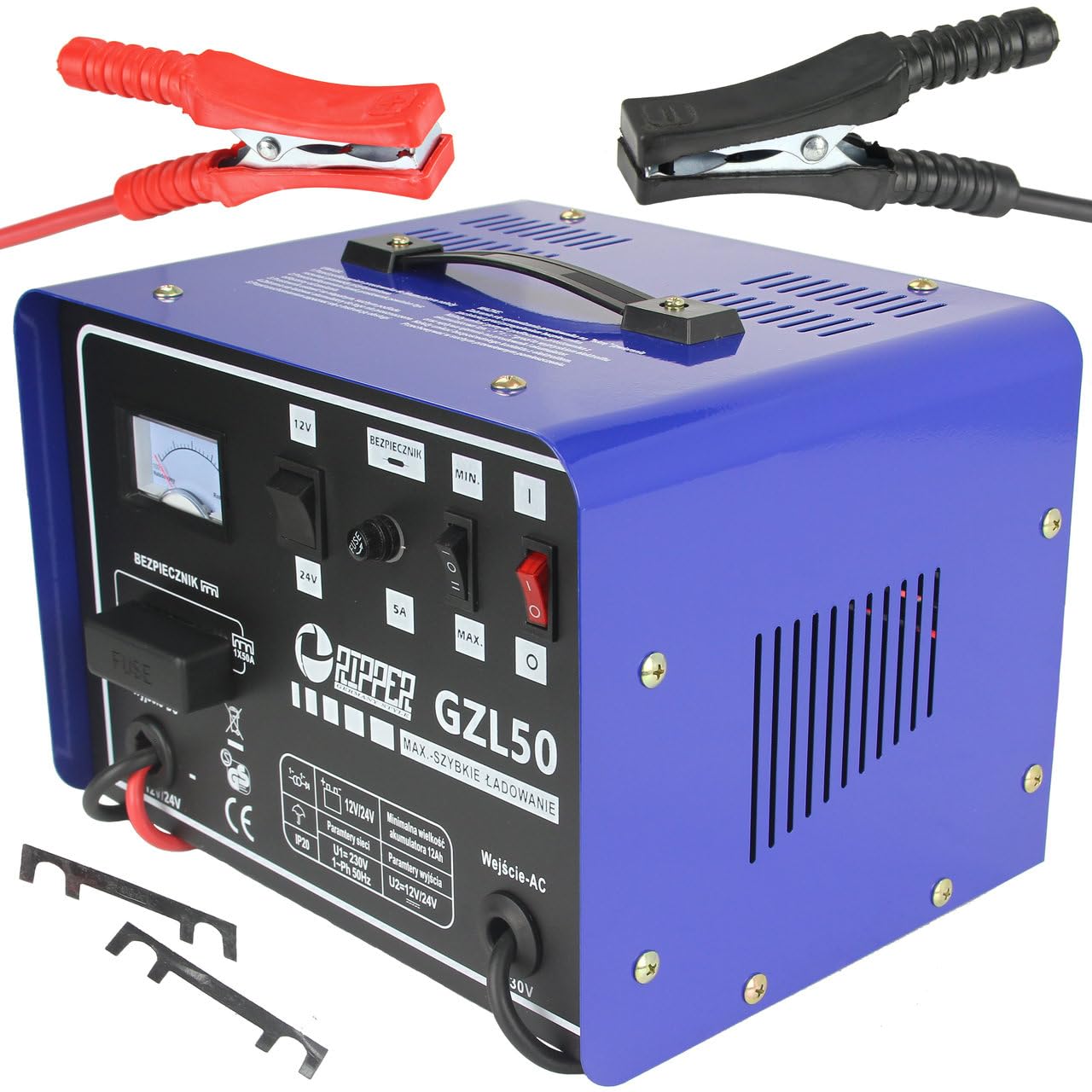 Cargador de coche con carga rápida | 12-24 V | corriente máxima 50 A | portátil | azul