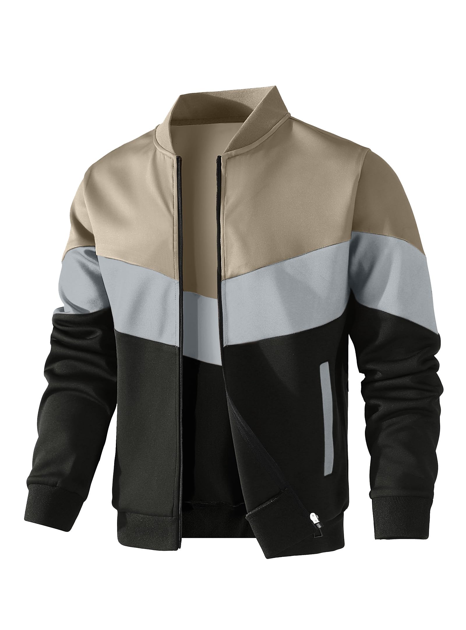 HYPESTFIT Bomber Homme Léger - Blouson Décontracté à Col Montant, Manches et Ourlet Côtelés, Veste Légère Printemps/Automne pour Toutes Occasions