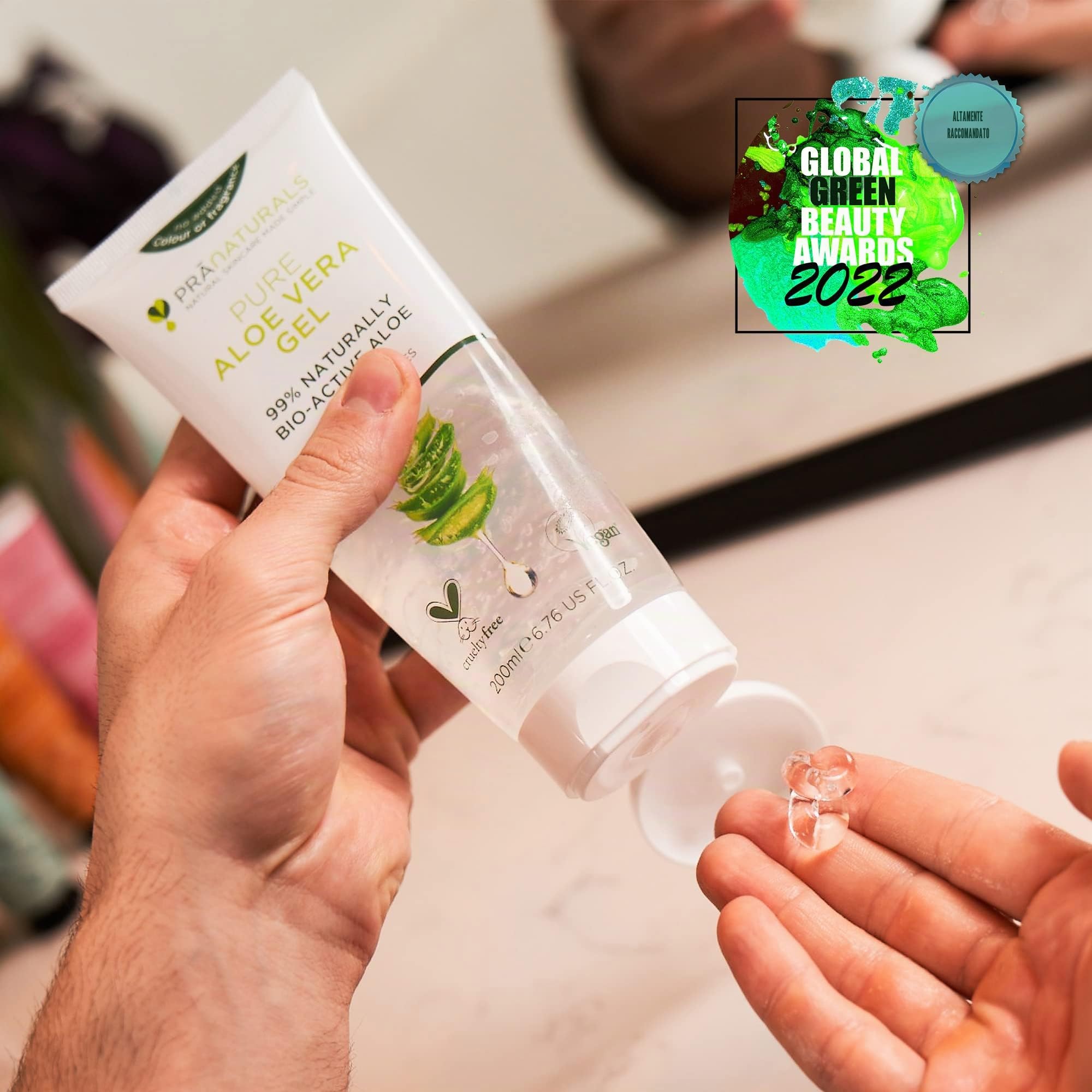 Pranaturals aloe vera gel 200 ml, gel lenitivo & idratante nutriente, idrata danneggiato pelle, assorbe facilmente non grassa o non oleoso (Pacco da 1)