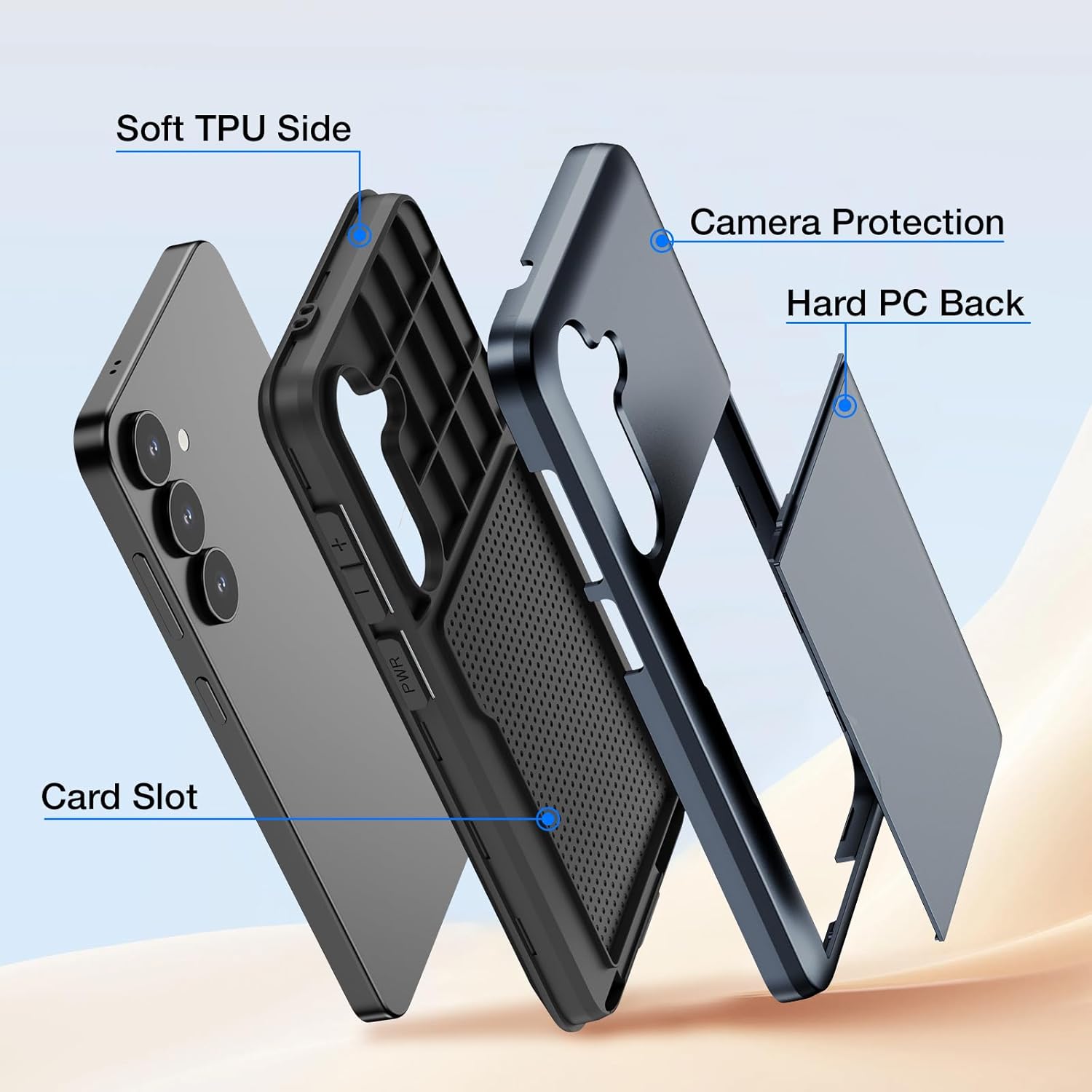 ZUSLAB Card Holder Slot Case Compatible with Samsung Galaxy S25 6.2 Inches 2025, Phone Wallet Case for Galaxy S25, Shockproof Rubber & PC Bumper Dual Cover for Women Men Teens, Dark Blue - Image 2