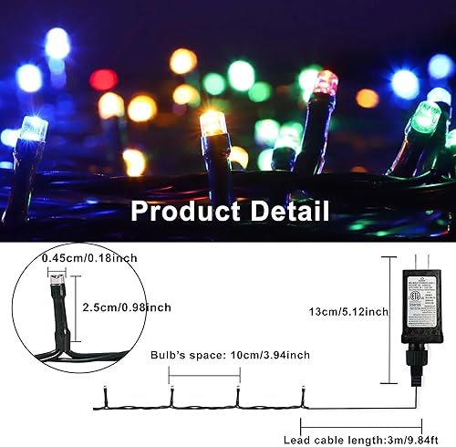 Miniatura 3 de Tira de luces LED de Navidad para interioresexteriores, cable verde oscuro, 8 efectos de luz, bajo voltaje, para festival, jardín, árbol,