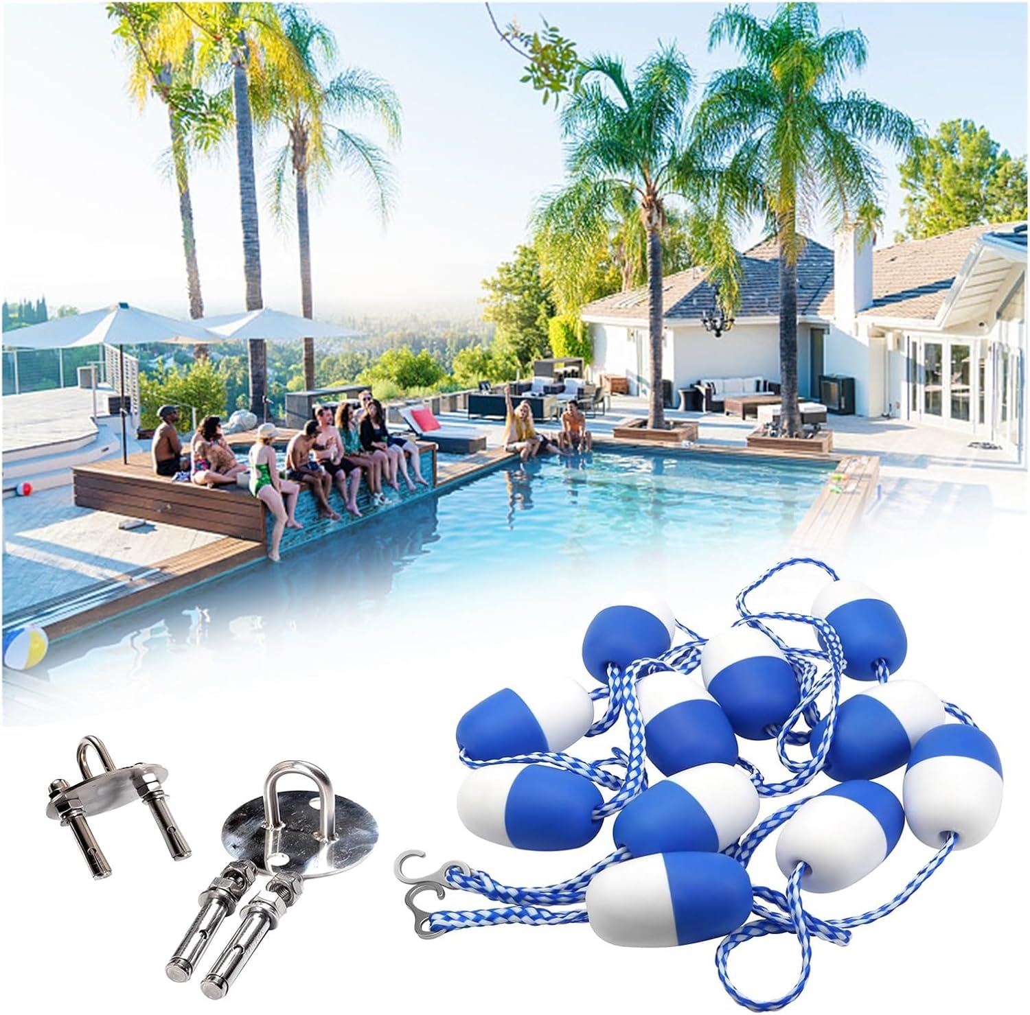 Professional Pool Lane Divider Rope - 30ft, 25ft, 24ft, 20ft, 18ft, 16.4ft, 15ft - Ideal for Pool Parties, Water Parks, and Outdoor Activities - Safety Barrier