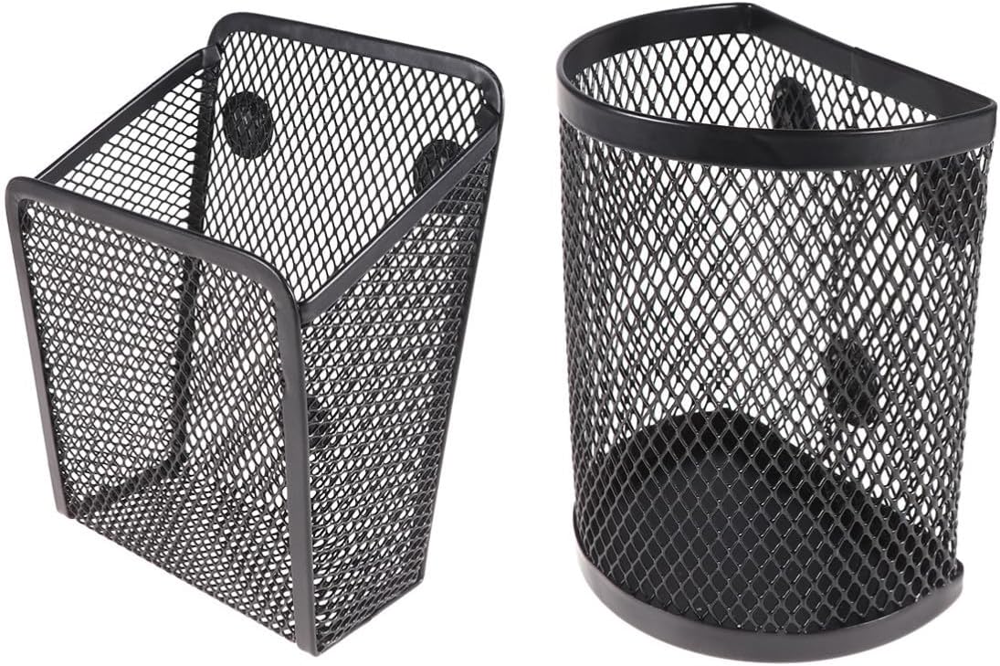 TEHAUX 2pcs Black Magnetic Iron Net Pen Holder Metal Desktop Organizer