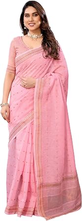 Sidhidata Womens Pure Cotton Linen Copper Zari Boarder & Pallu Butti Work Saree With Unstitched Blouse Piece Bundi
