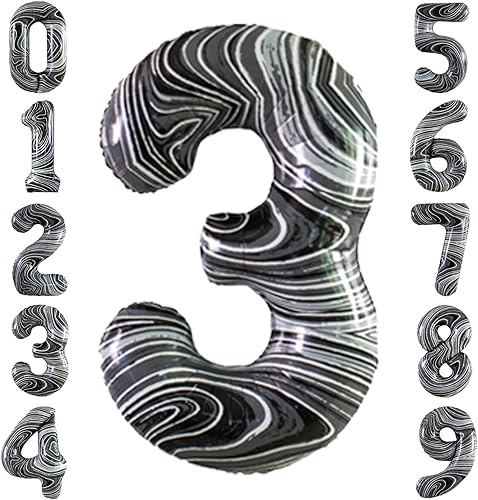 Miniatura 10 de Tellpet Globo número 5 para decoración de fiesta de cumpleaños de 5 años, 40 pulgadas, ágata de mármol negro