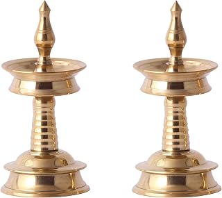 Akshata Brass lamp for Pooja Room (Set of 2 beautifil vadak ) Pooja samagiri / puja Deepak / puja Diya / vilakku / Kerala ... Price In India