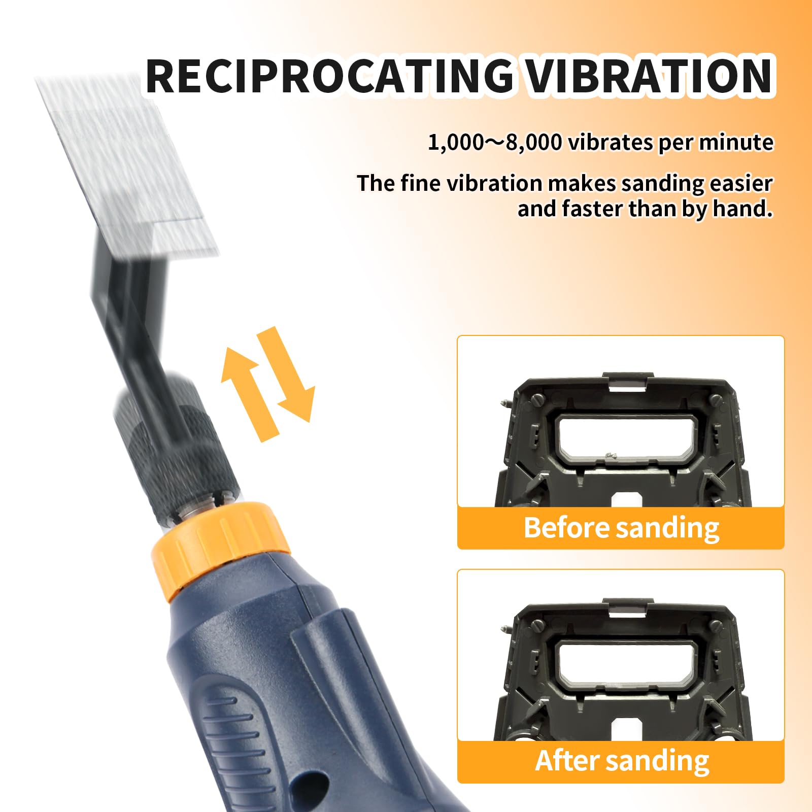 Bucasso Reciprocating Sander, Variable Speed and USB Charging with LED Light, Pen Sander with 6 pcs Sanding Head - Image 2