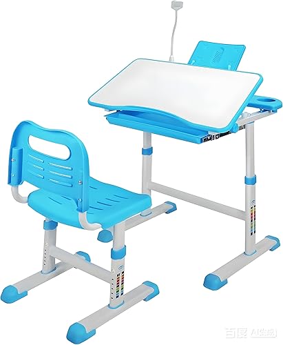 Juego de escritorio y silla ajustable para estudiantes, escritorio escolar para niños de 3 a 15 años con escritorio inclinable de dibujoluz LED,