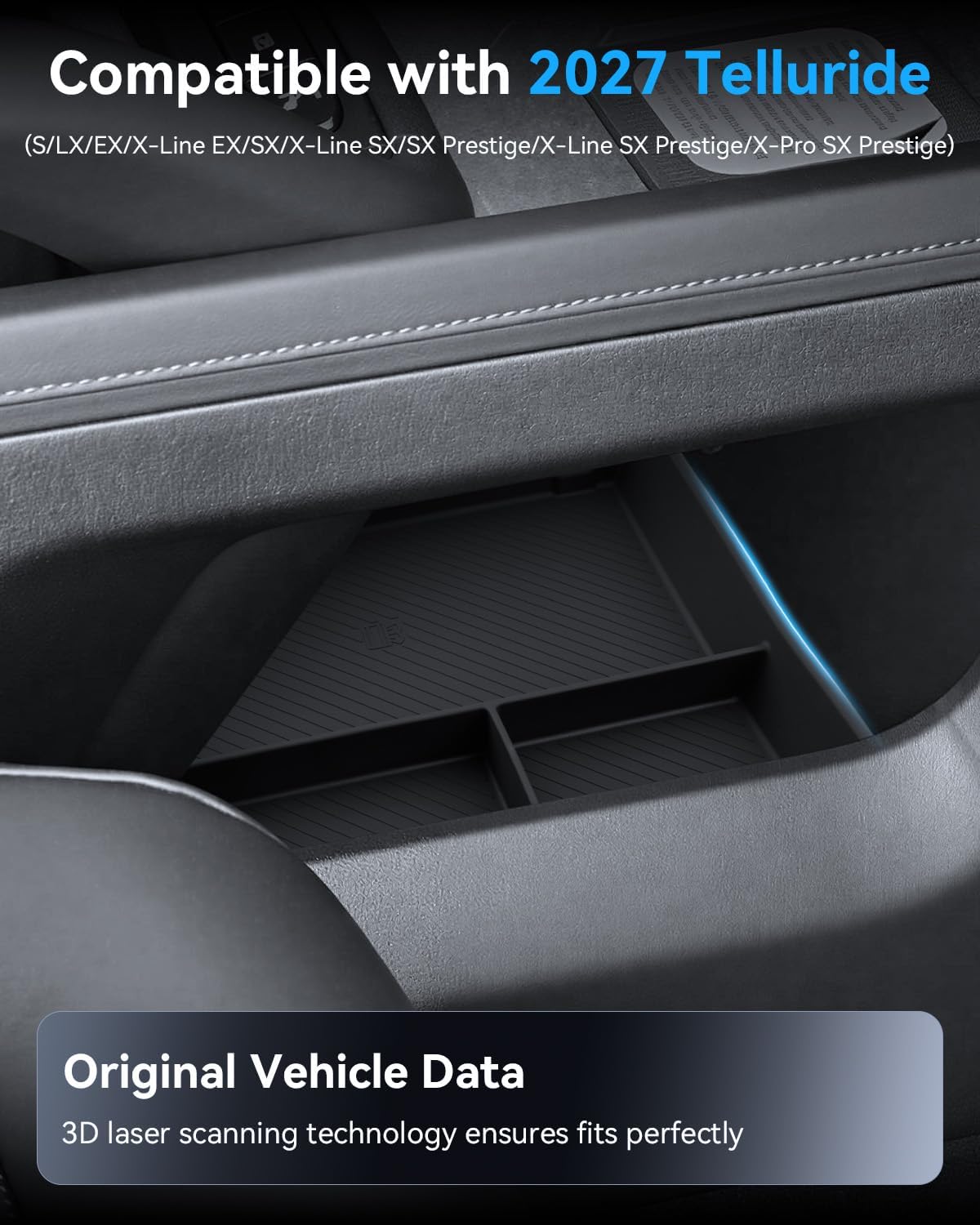 2027 Telluride Lower Center Console Organizer for 2027 Kia Telluride (S/LX/EX/X-Line/SX/SX Prestige/X-Pro SX Prestige) TPE Under Console Bridge Storage Box Console Tray 2027 Telluride Accessories