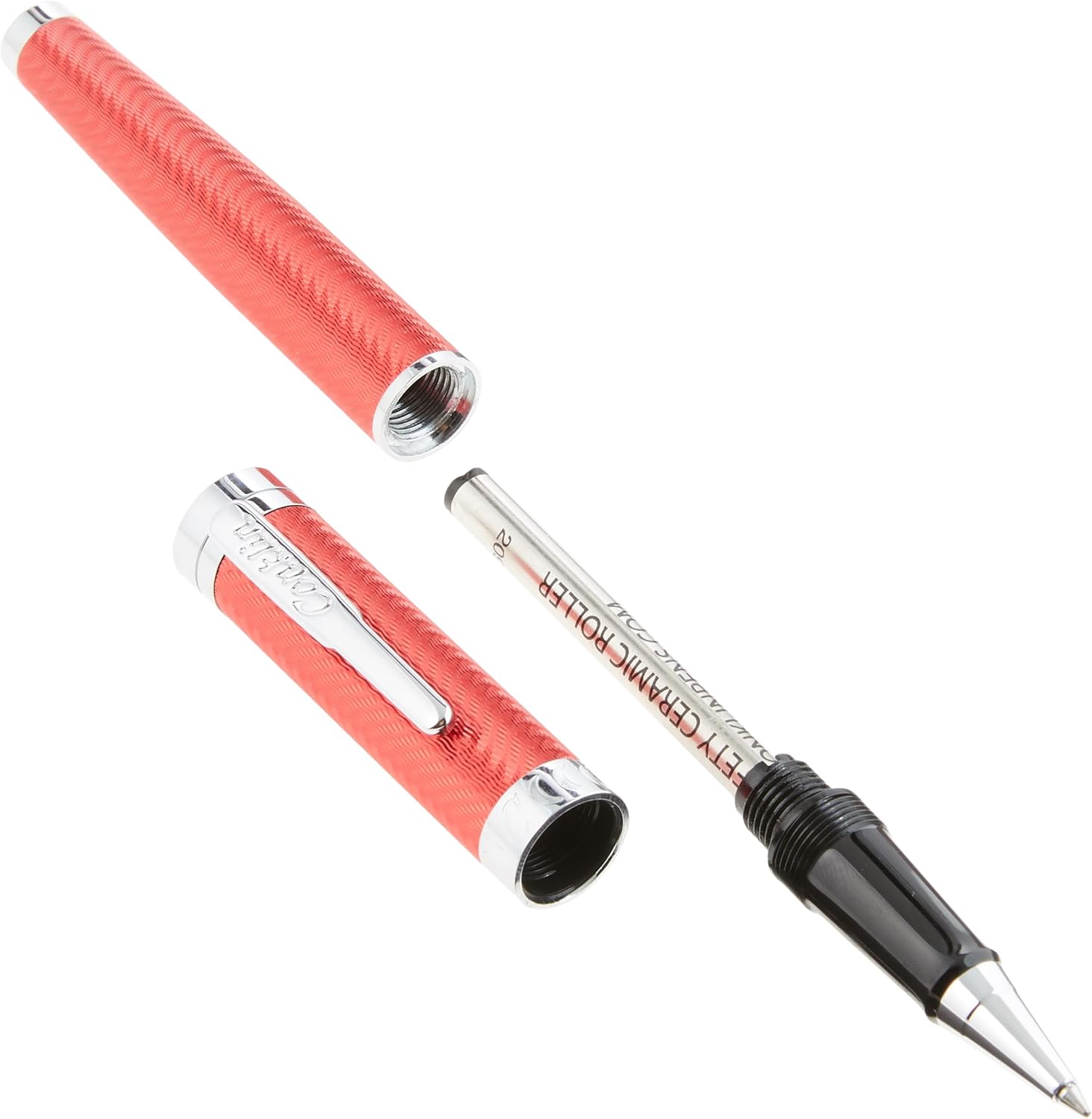 Conklin Herringbone Signature Rollerball Pen - Red with Chrome Trim, Bold Engraved Design, Smooth Refillable Writing Experience, Ideal Gift for Executives and Writing Enthusiasts