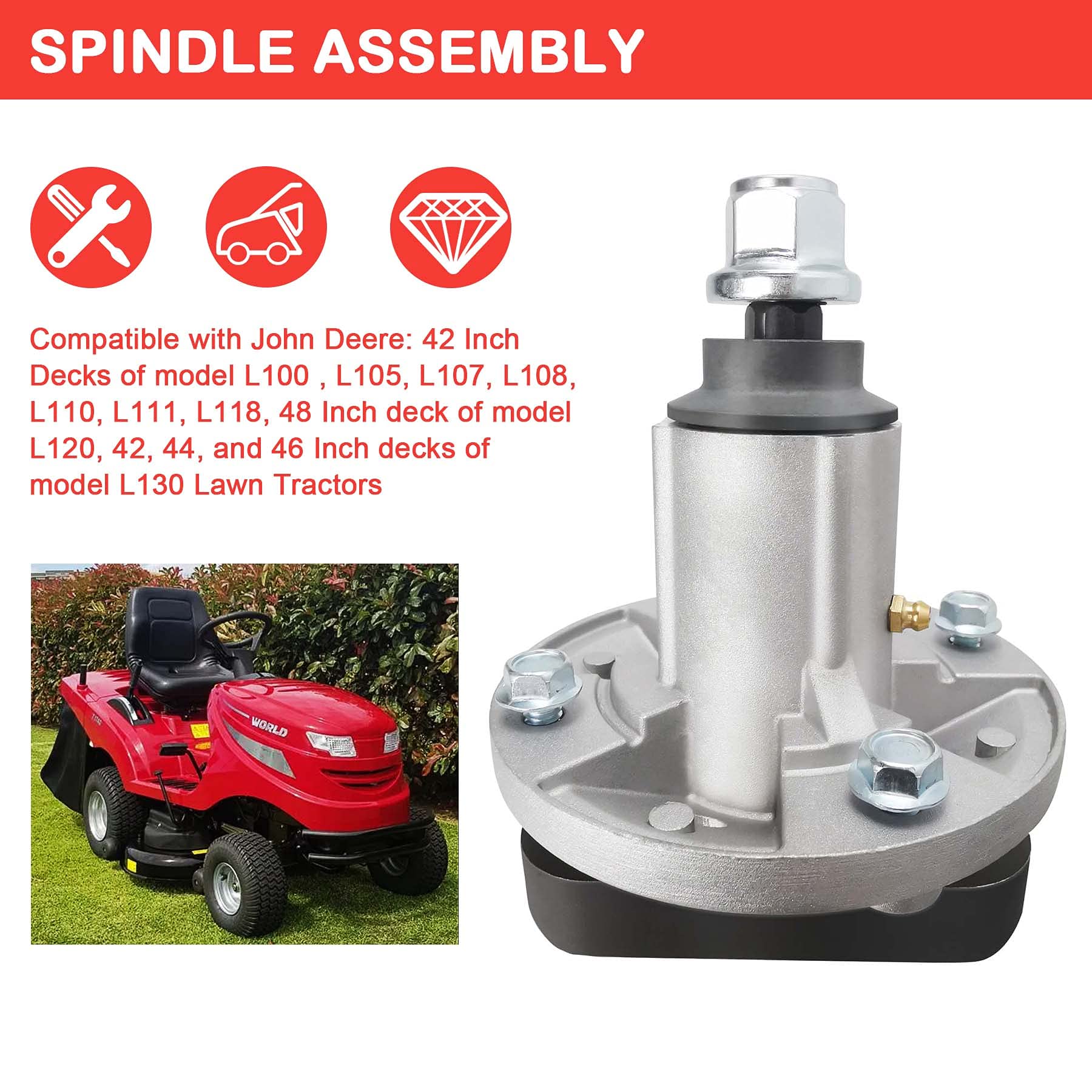 Pack of 3 Spindle Assembly Fits for John Deere GY20785 GT20050 L120 L130 L100 L110 L105 L107 L108 48 inch Lawn Mower Deck
