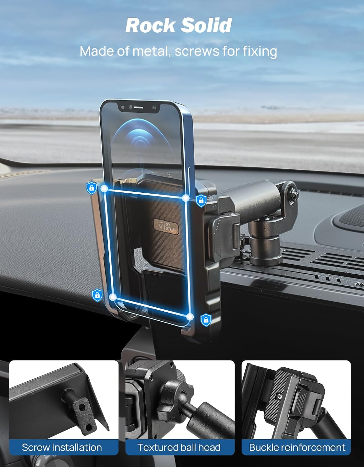 JOYTUTUS Metal Dash Mount Phone Holder for 2025 2026 4Runner(Only for 14Inch Screen)| Custom Fit Phone Mount Expansion Platform | One-Hand Adjustable Clip
