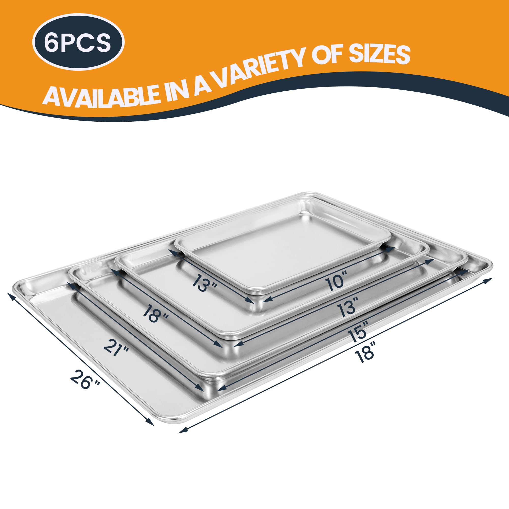 FSUON 6 Pack Full Size Baking Sheet Pan, Aluminum Commercial Cookie Sheet Pan, Durable & Anti-Stick 26?Ç¥x 18?Ç¥