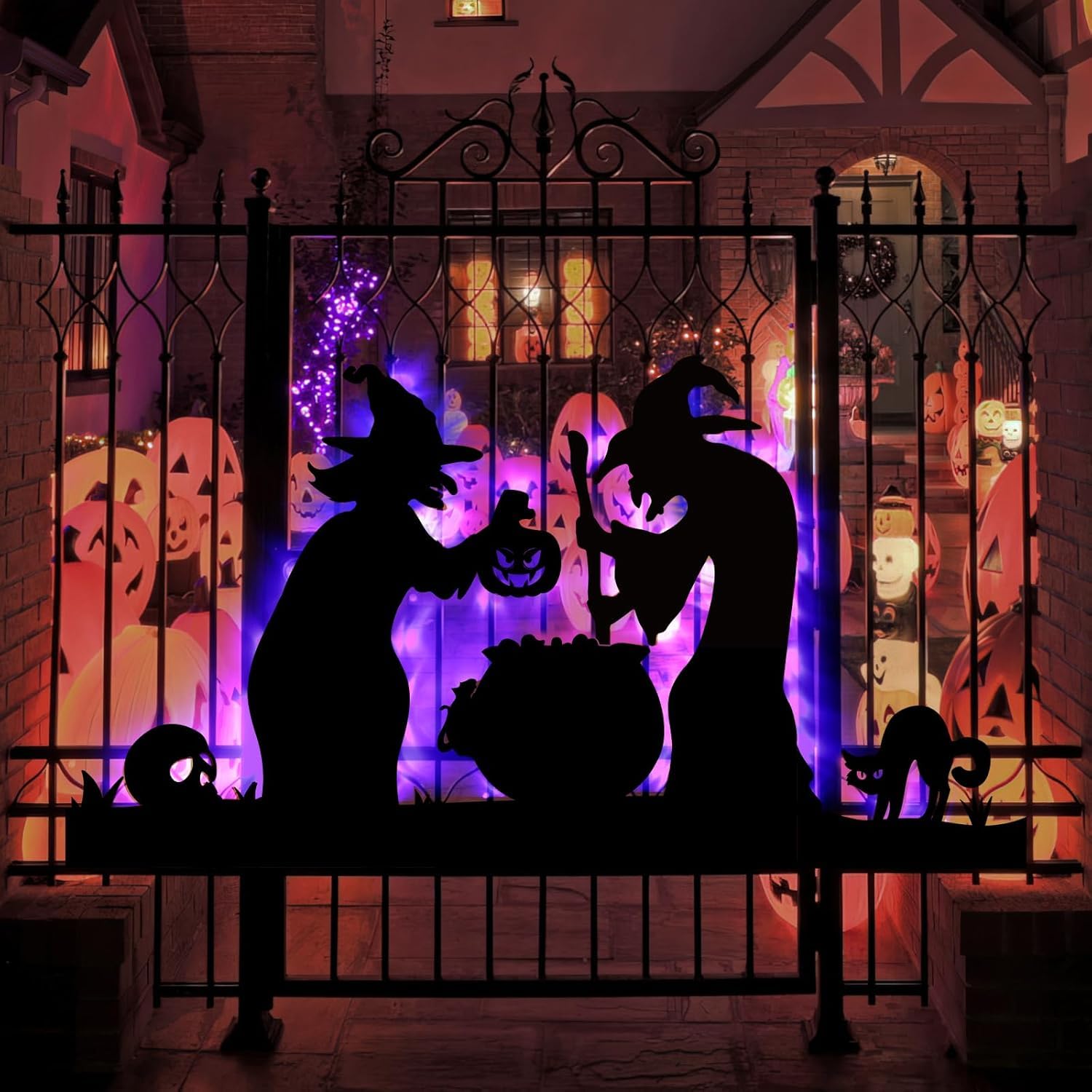 Decoración de Halloween 2 Brujas Negras Grandes con Caldero para Jardín Exterior