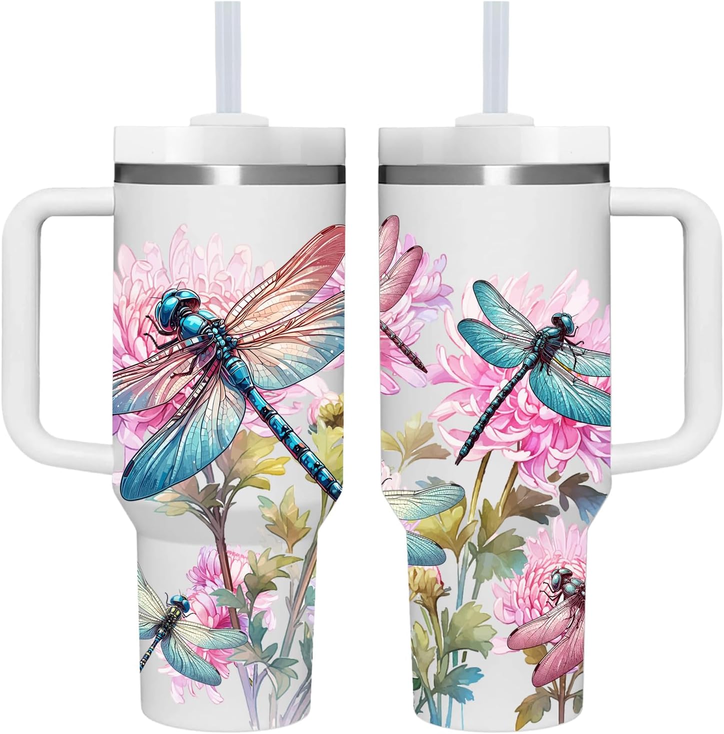 AMZUShome 40 OZ Dragonfly Tumbler with Handle.Dragonfly Lover Gifts.Unique Birthday Christmas Gifts for Dragonfly Lover.Personalized 40 OZ dragonfly Tumbler Gifts for Women Men.