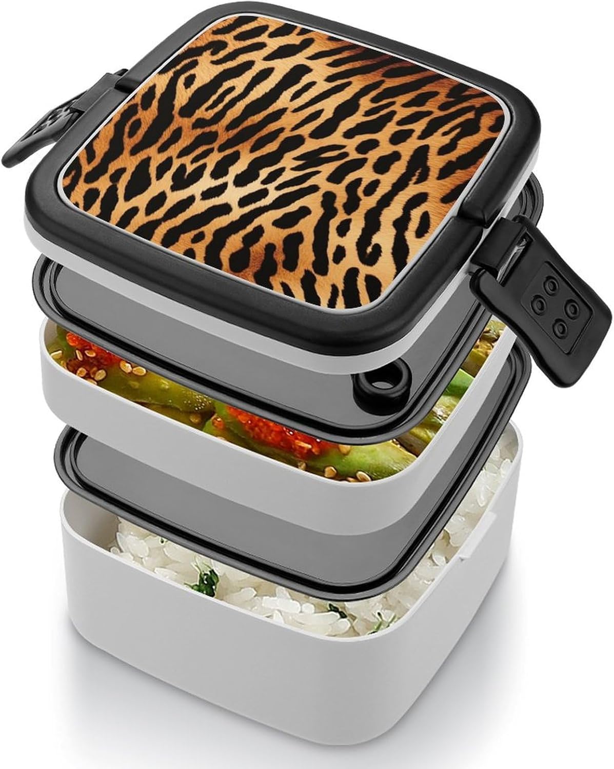 Adults Lunch Box Adult Bento Box Stackable Bento Box BPA-Free Leopard Texture Lunch Box Food Container Ideal for Meal Prep, Work, And On The Go