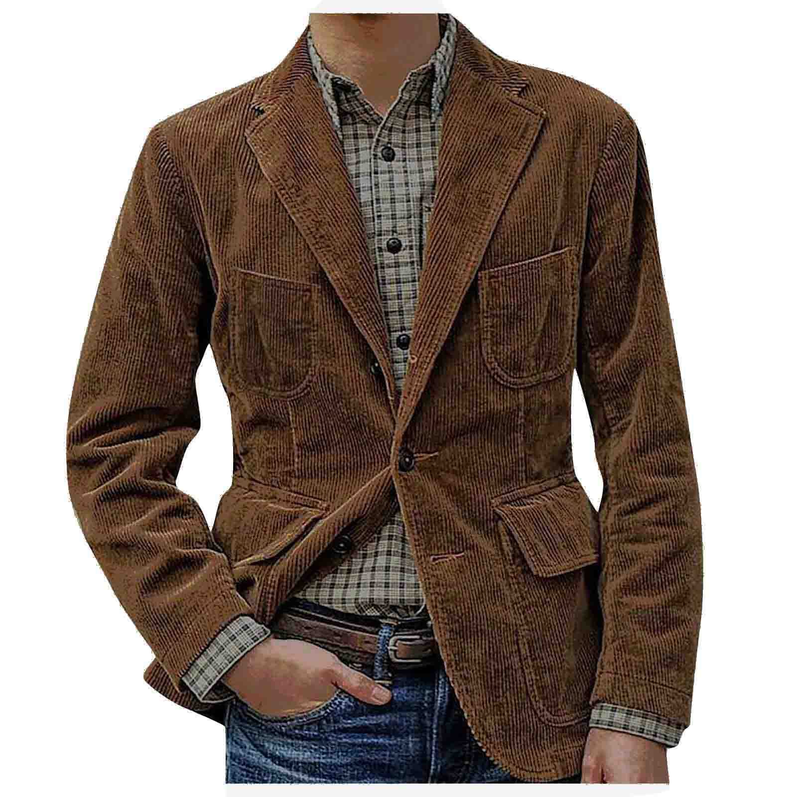 Herren Cord Sakko Blazer Lange Ärmel Revers Cord Blazer Slim Fit Modern Klassisch Anzug Jacke Einreihig Jacke Anzugjacke Casual Mantel