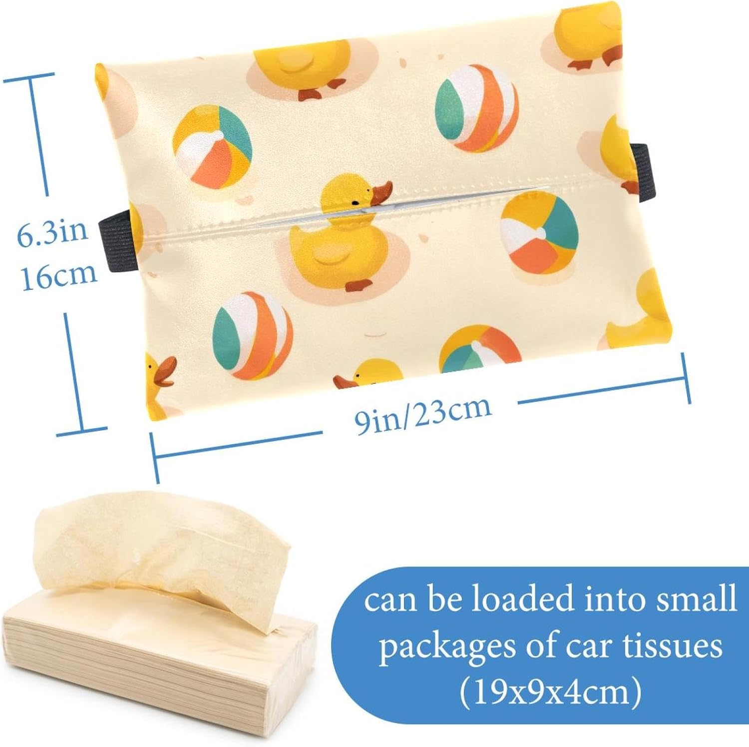 2 Pieces Tissues Purse Pocket Car Tissue Box Holder, Reusable Travel Car Visor Tissue Pouch Zipper Tissue Case for Vehicle Paper Storage (Glasses Yellow Duck) image 3