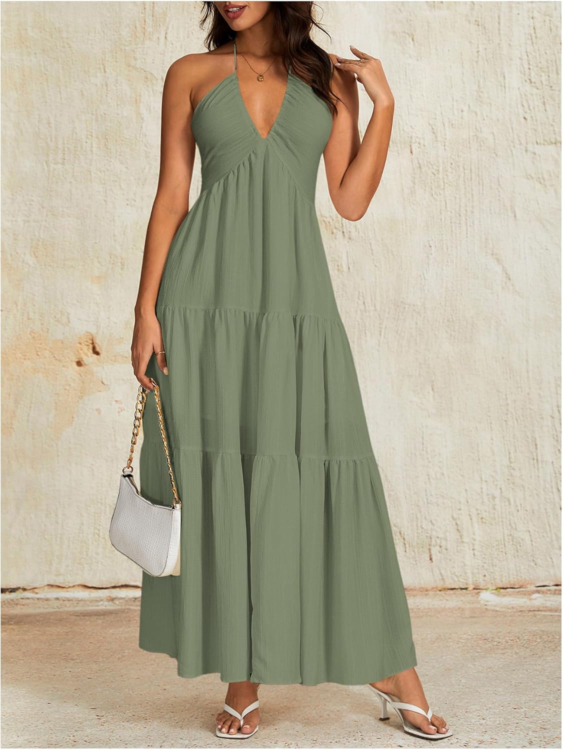 OYOANGLE Women's Summer Beach Formal Wedding Guest Dress Backless Flowy Vacation Boho Maxi Dresses - Image 7