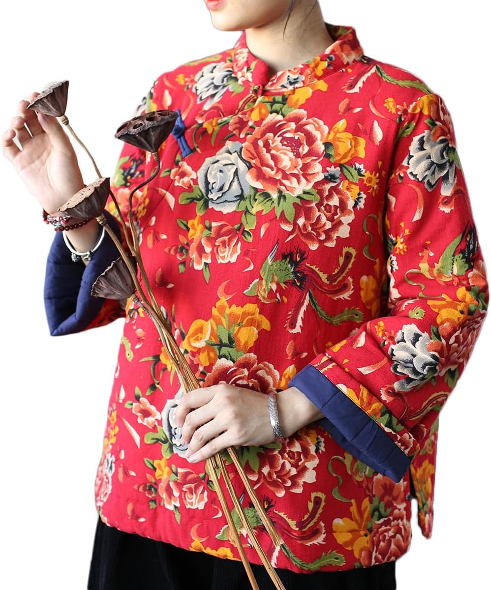 Ystylee Women Quilted Jacket Chinese Ethnic Northeast Large Flower Vintage Jacket Soft Cropped Padded Jacket