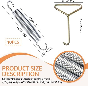 10 pcs 5.5inch Trampoline Replacement Springs, Long-lasting Fitness Trampoline Springs, for 8ft/10ft/12ft/14ft/15ft/16ft,Heavy-Duty Galvanised Steel (1pcs springs tool)