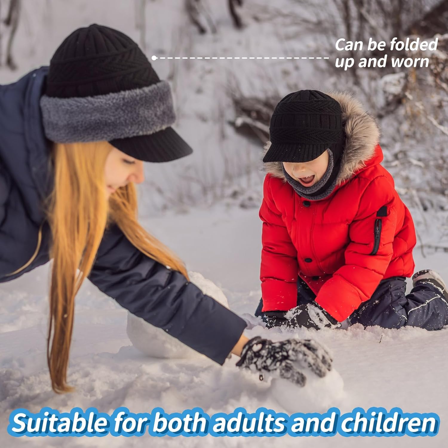 Berlune Balaclava Ski Mask for Kids Winter Knitted Balaclava Beanie Hat Children Warm Cycling Ski Mask Winter Windproof Neck Face Cover for Cold Weather Thermal Fleece Black - Image 6