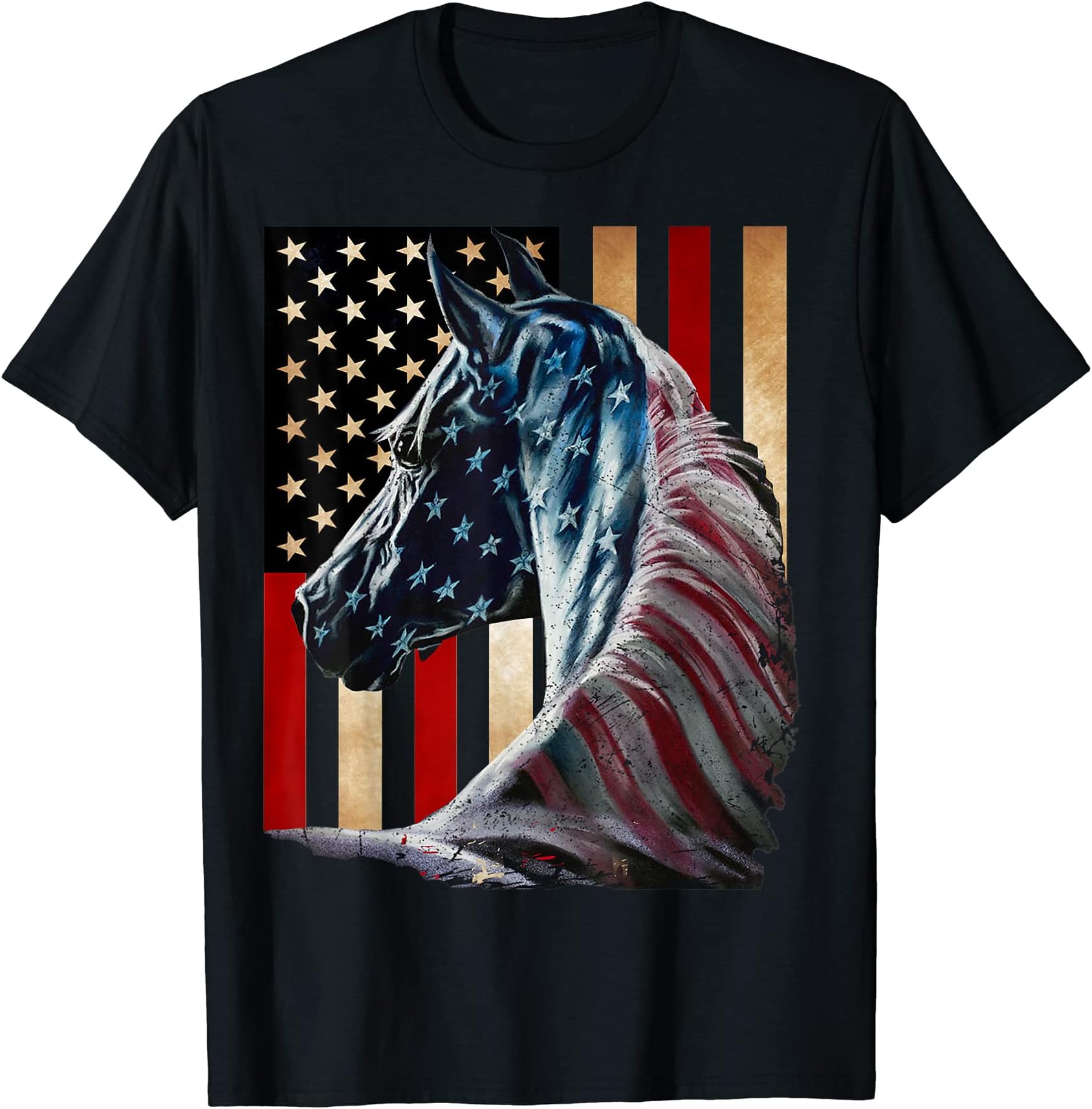 Horse Flag America T-shirt Horses Face Flag UsaHorse Flag America T-shirt Horses Face Flags Usa 4th Of July T-Shirt