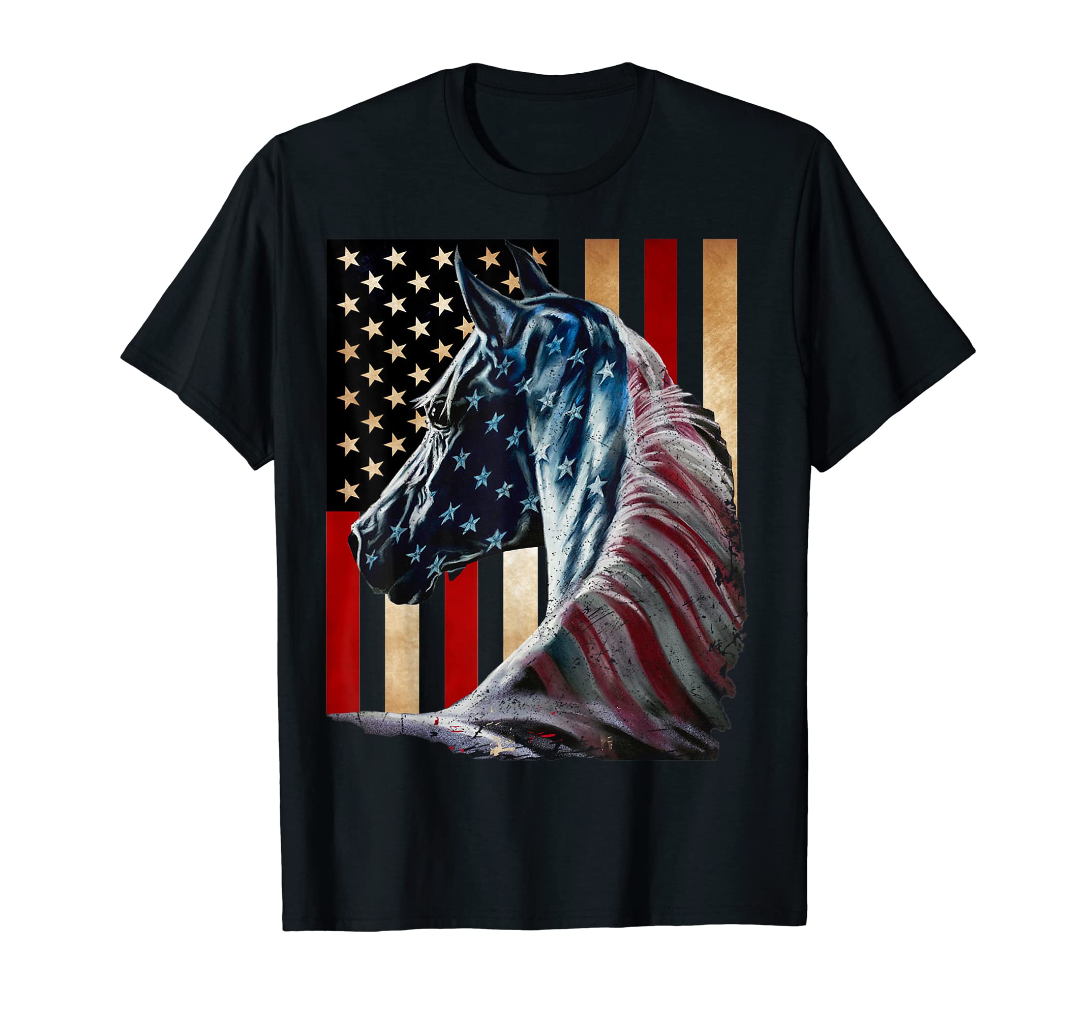 Horse Flag America T-shirt Horses Face Flag UsaHorse Flag America T-shirt Horses Face Flags Usa 4th Of July T-Shirt